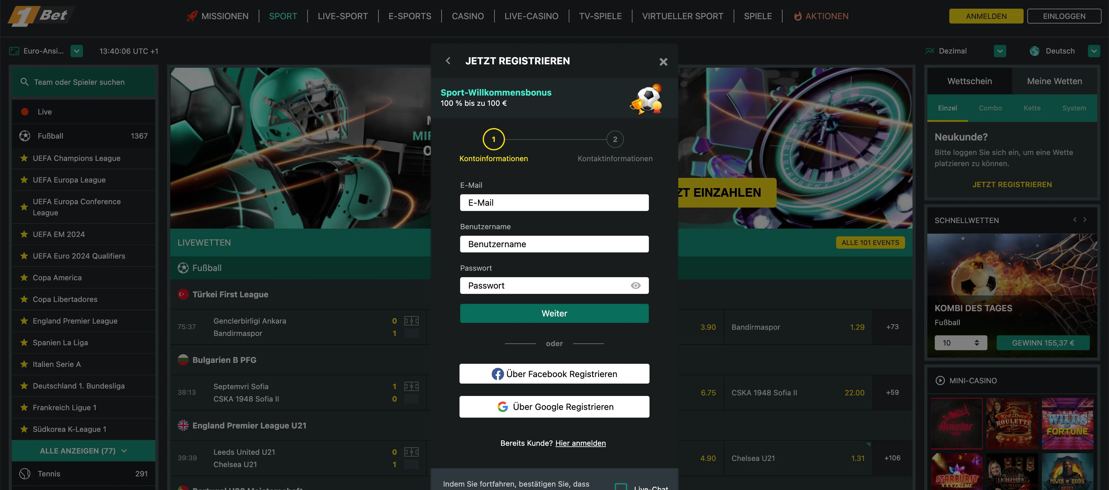 1Bet registrieren