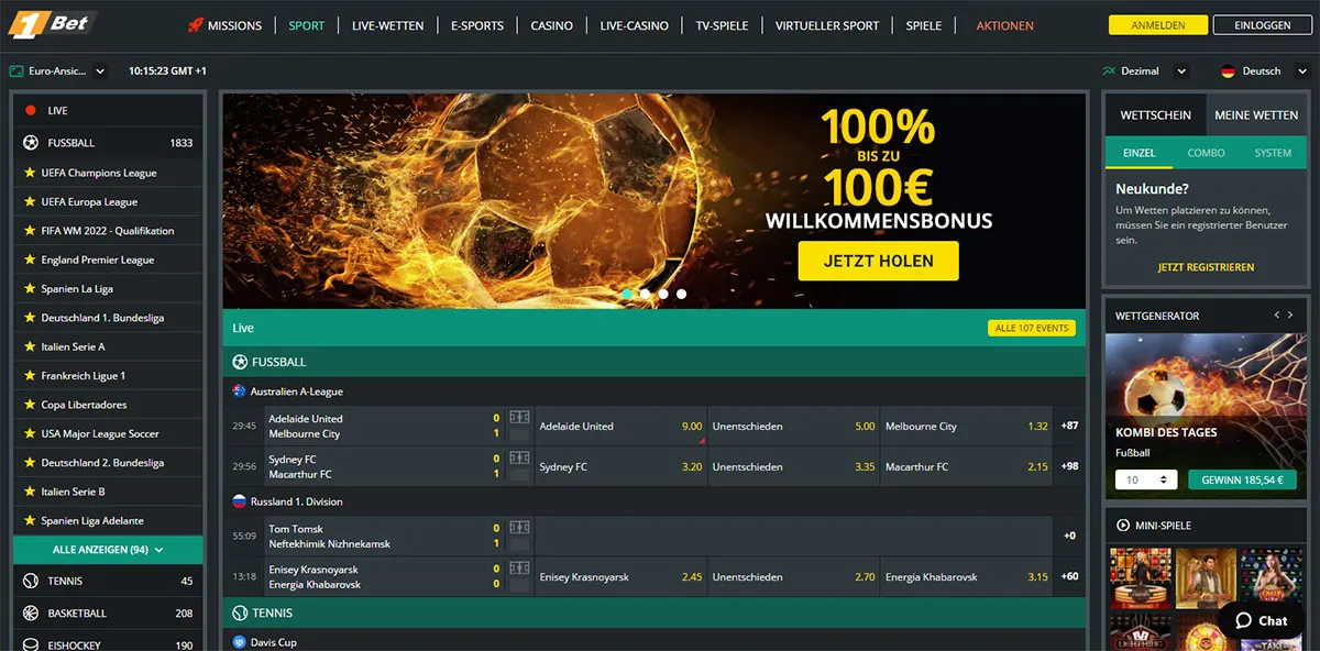 1Bet wettseite screenshot